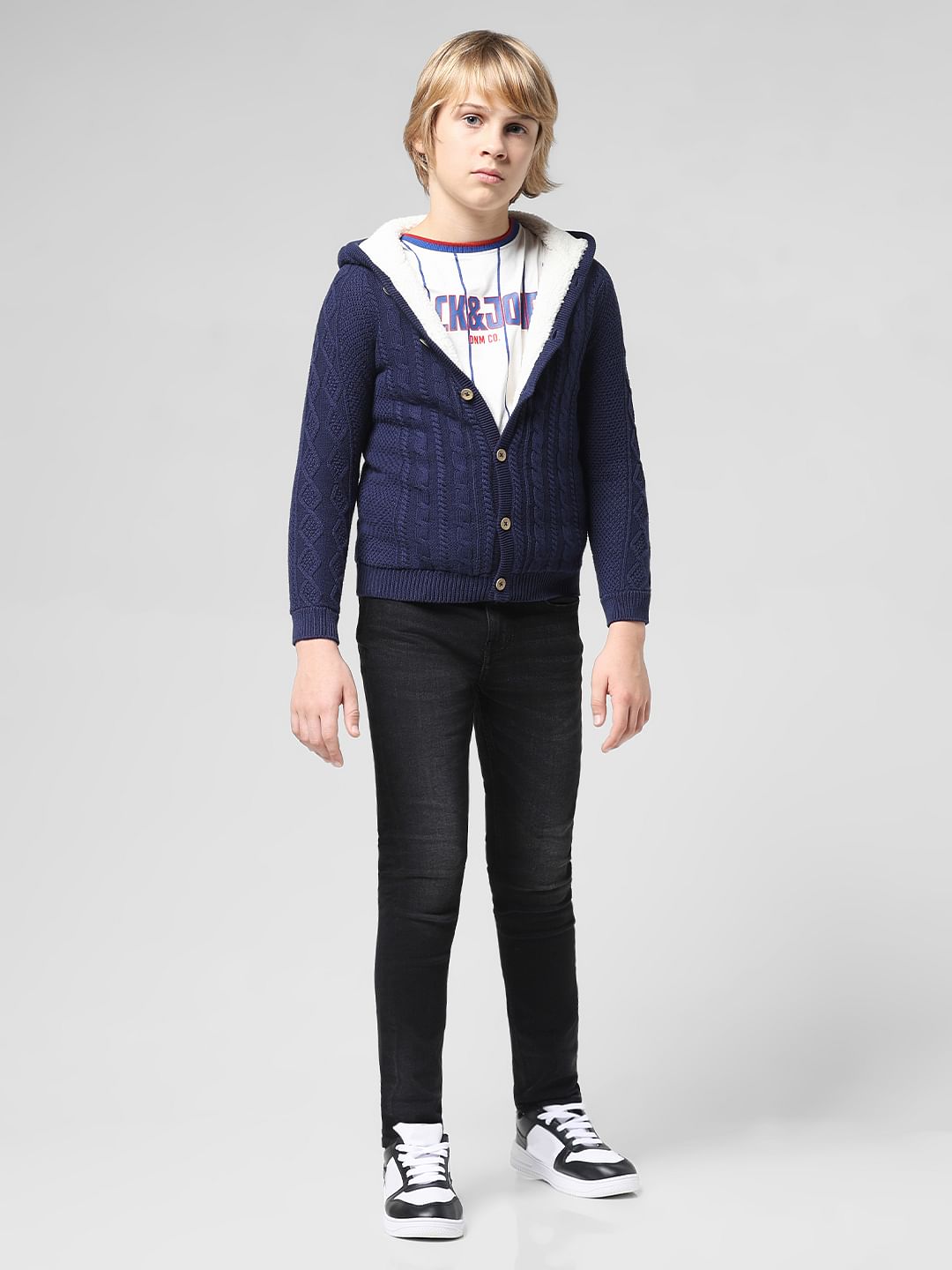 JUNIOR BOYS Blue Hooded Cardigan