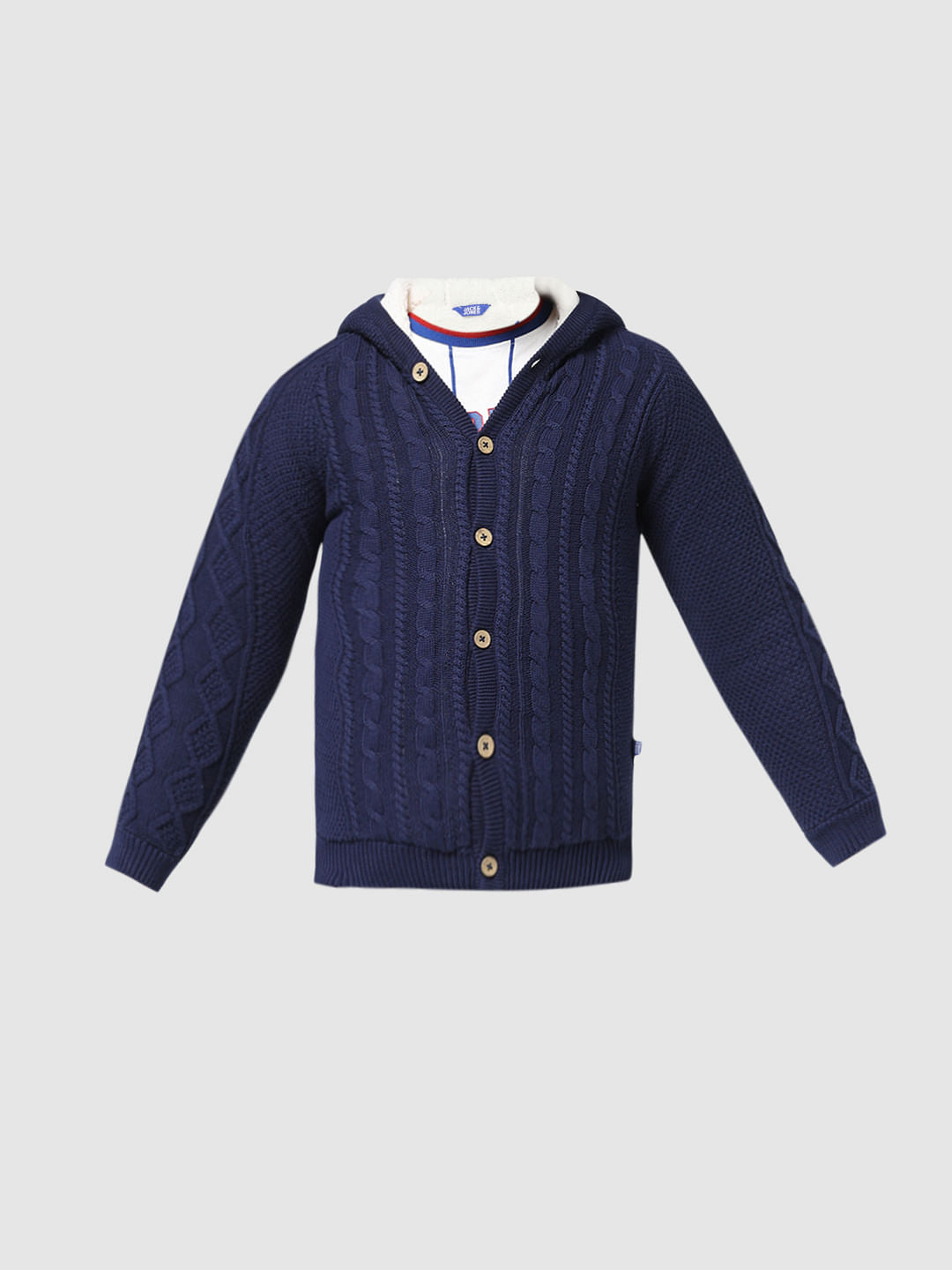 JUNIOR BOYS Blue Hooded Cardigan