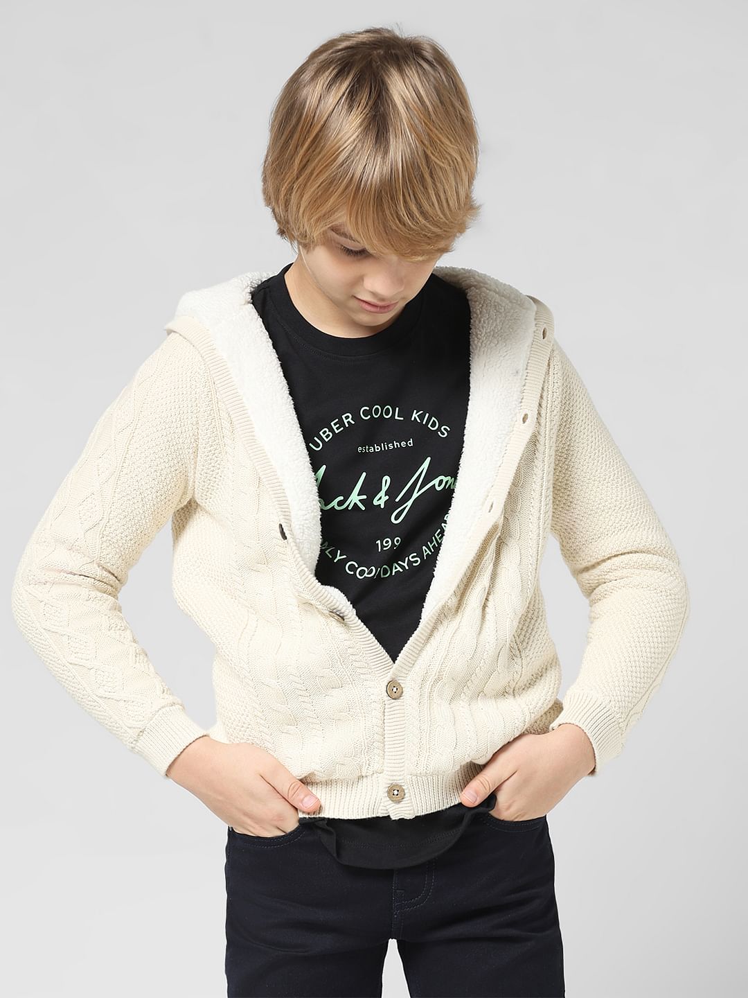 JUNIOR BOYS White Hooded Cardigan - 4/5Y