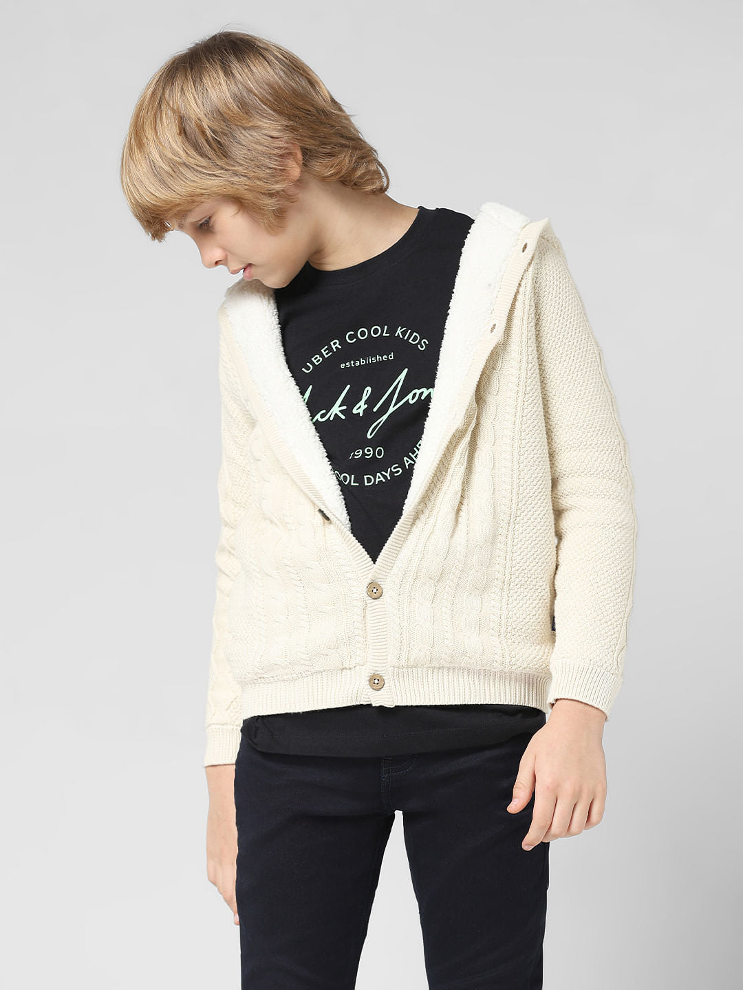 JUNIOR BOYS White Hooded Cardigan