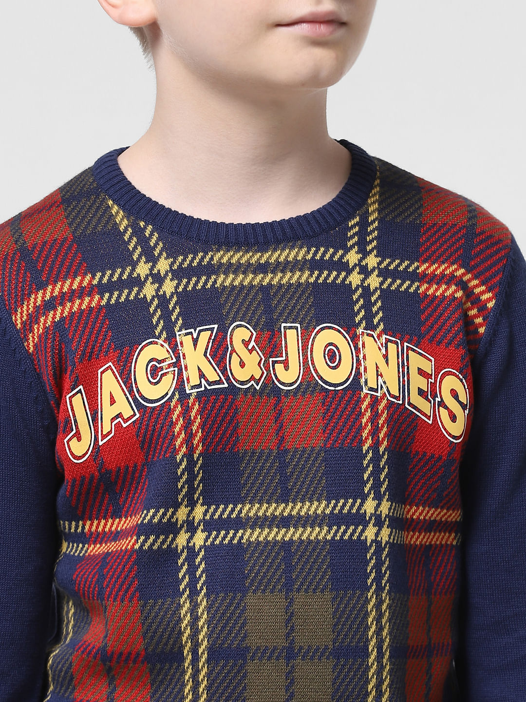 Navy Blue Grid Print Pullover