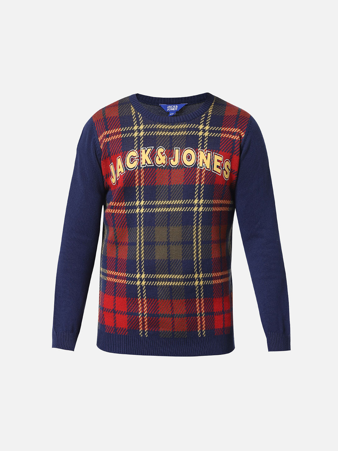 Navy Blue Grid Print Pullover