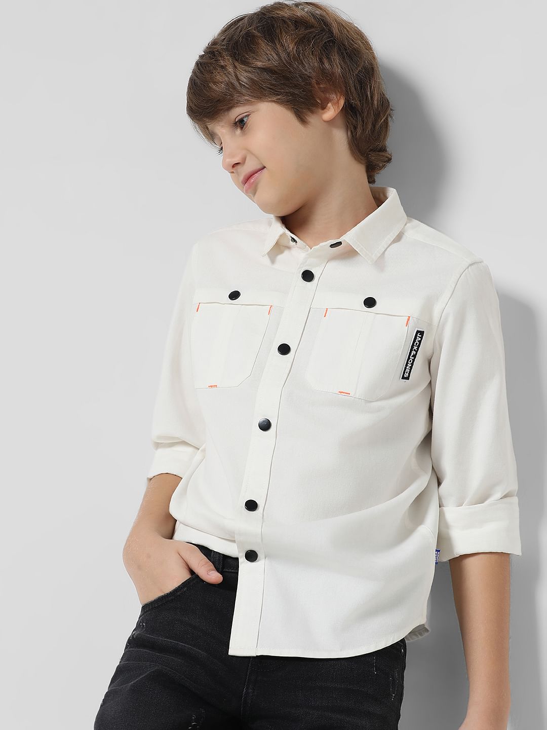 White Cotton Full Sleeves Shirt - 4/5Y