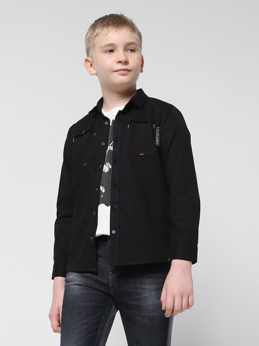 Black Cotton Full Sleeves Shirt - 4/5Y