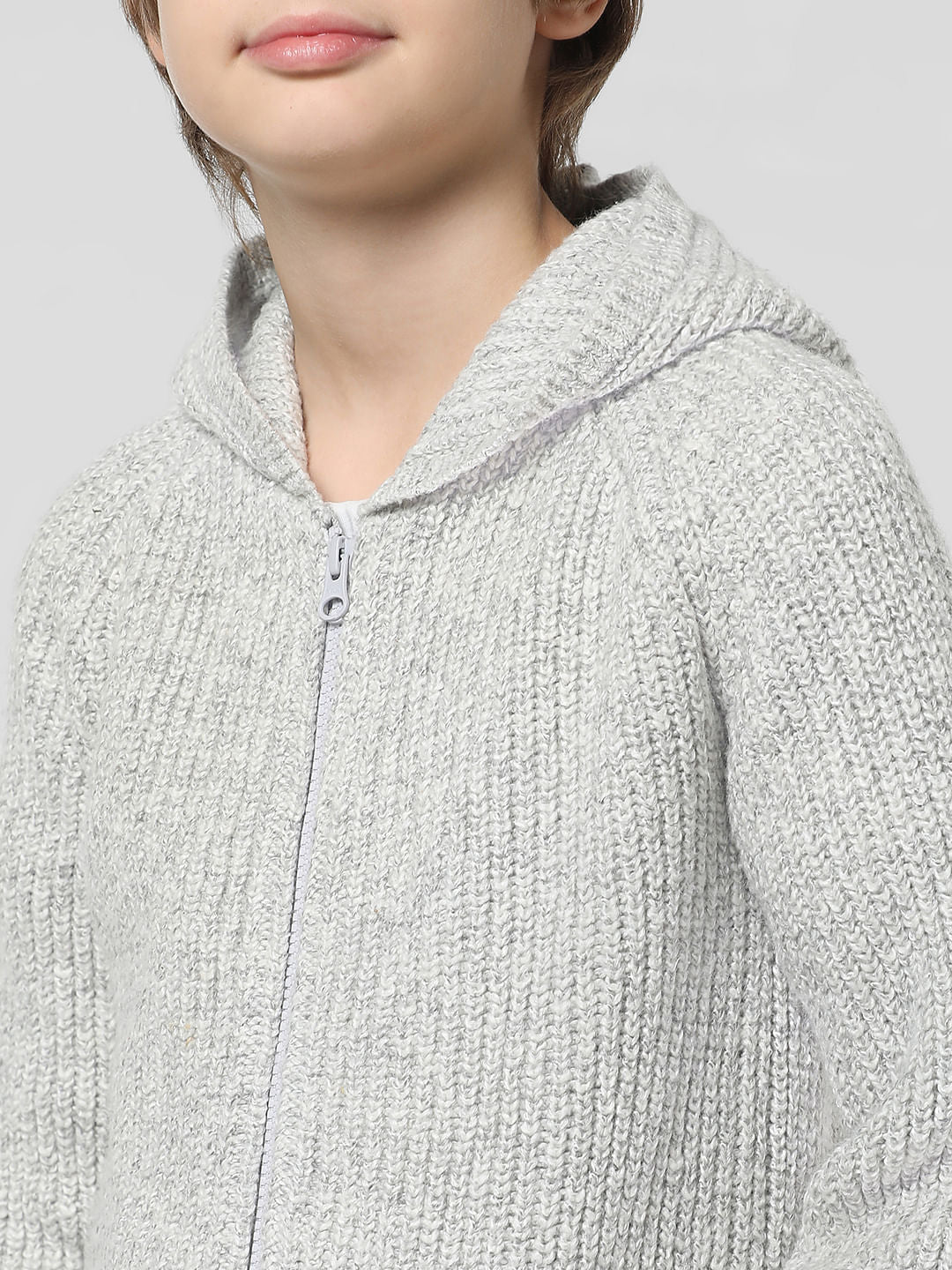 Grey Front-Open Hooded Cardigan