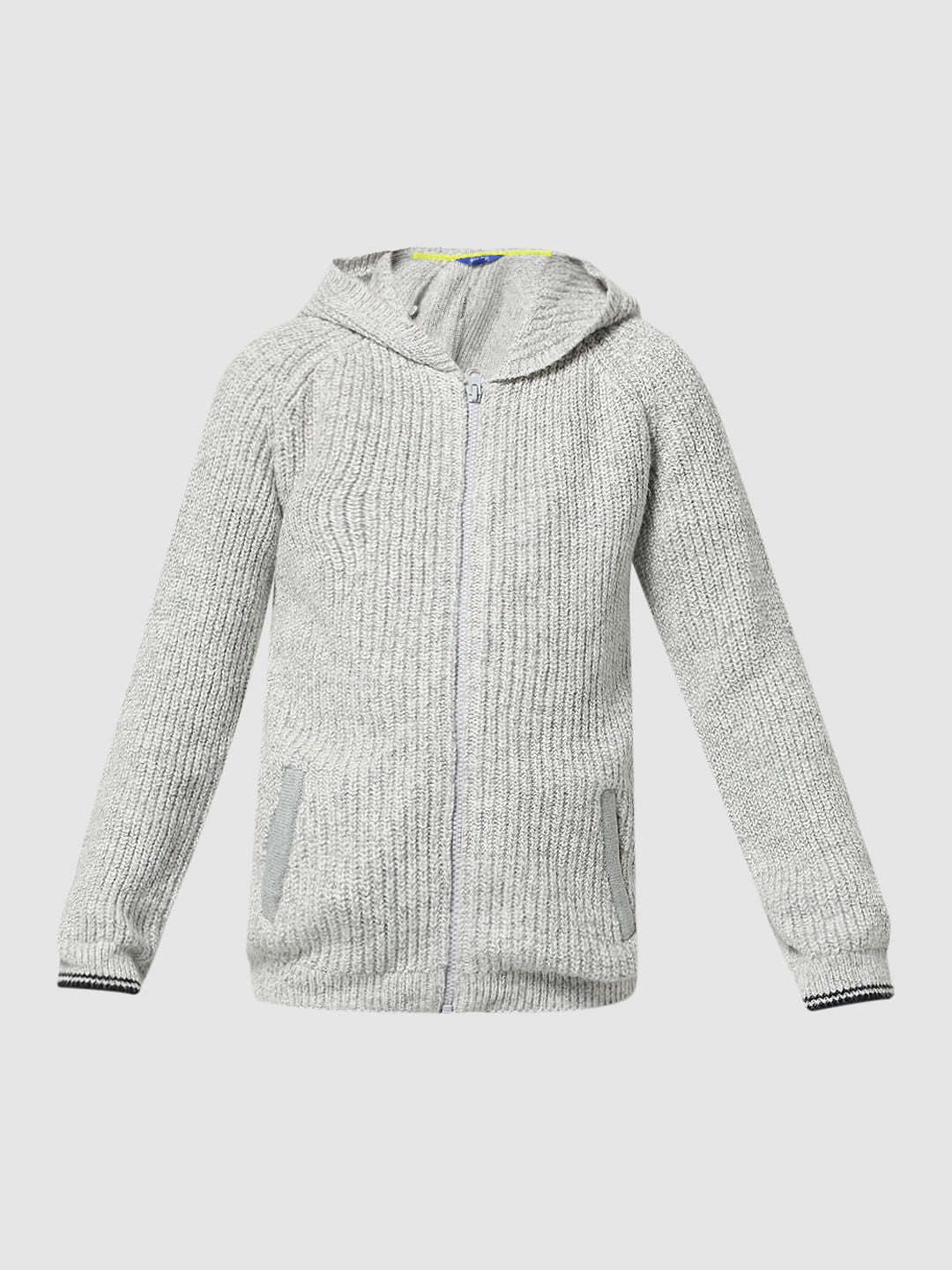 Grey Front-Open Hooded Cardigan