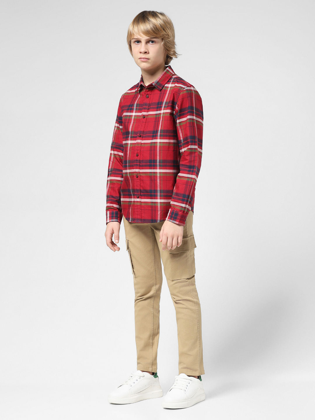 JUNIOR BOYS Red Check Full Sleeves Shirt
