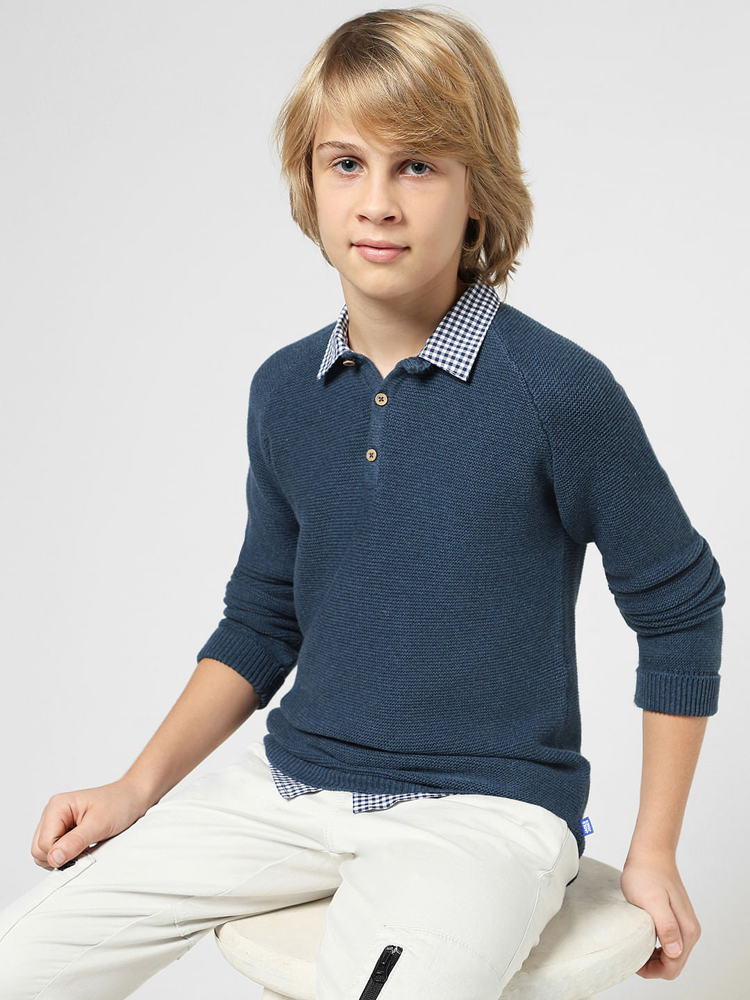 JUNIOR BOYS Dark Blue Knitted Polo