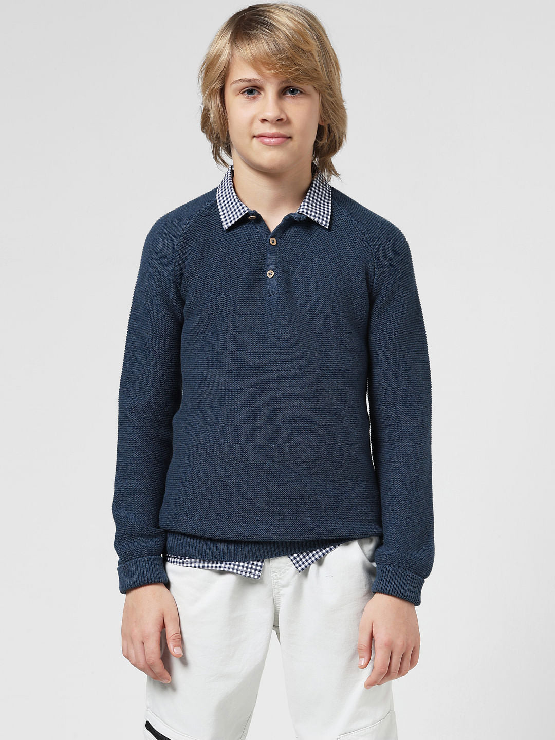 JUNIOR BOYS Dark Blue Knitted Polo