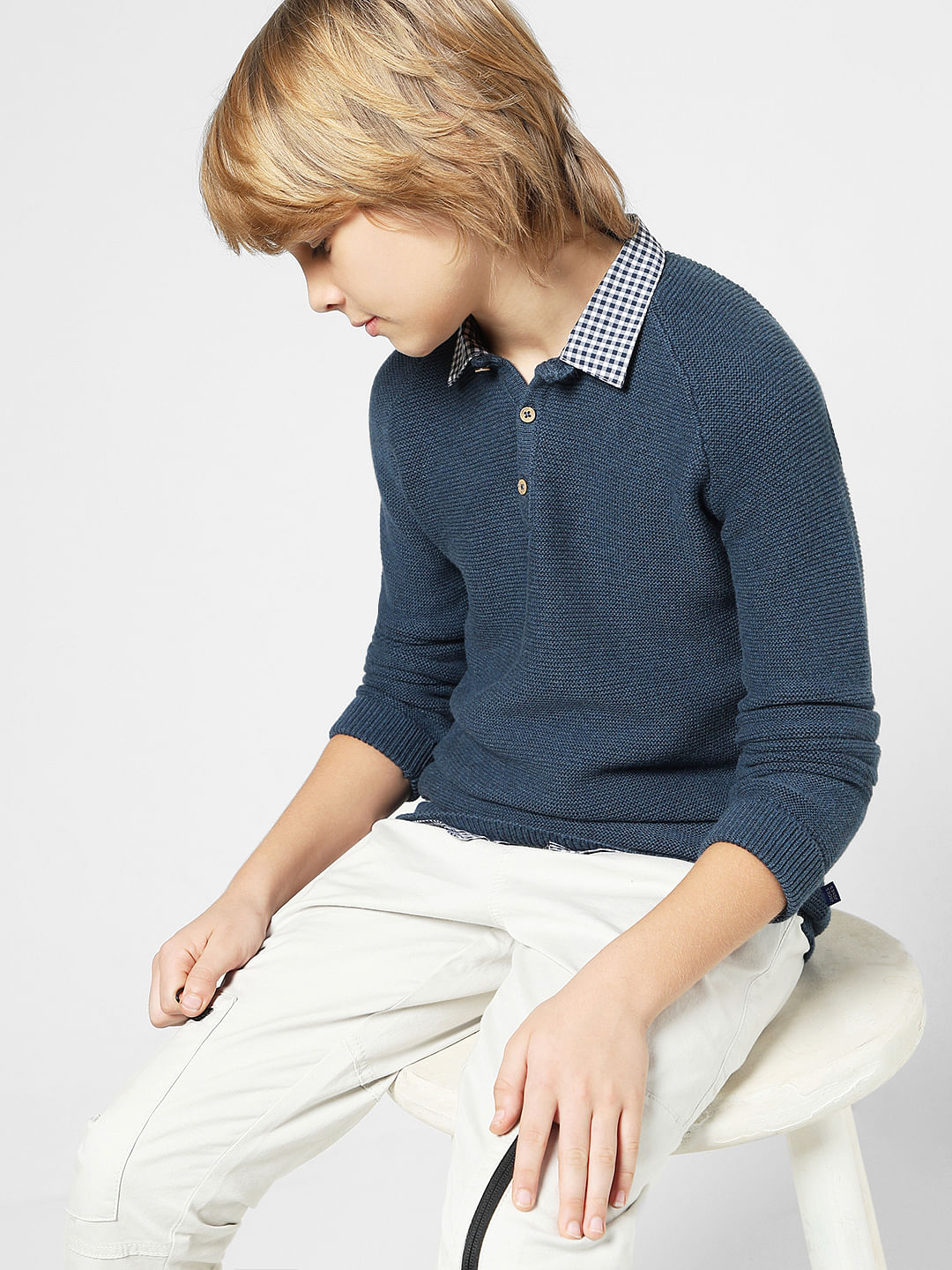 JUNIOR BOYS Dark Blue Knitted Polo