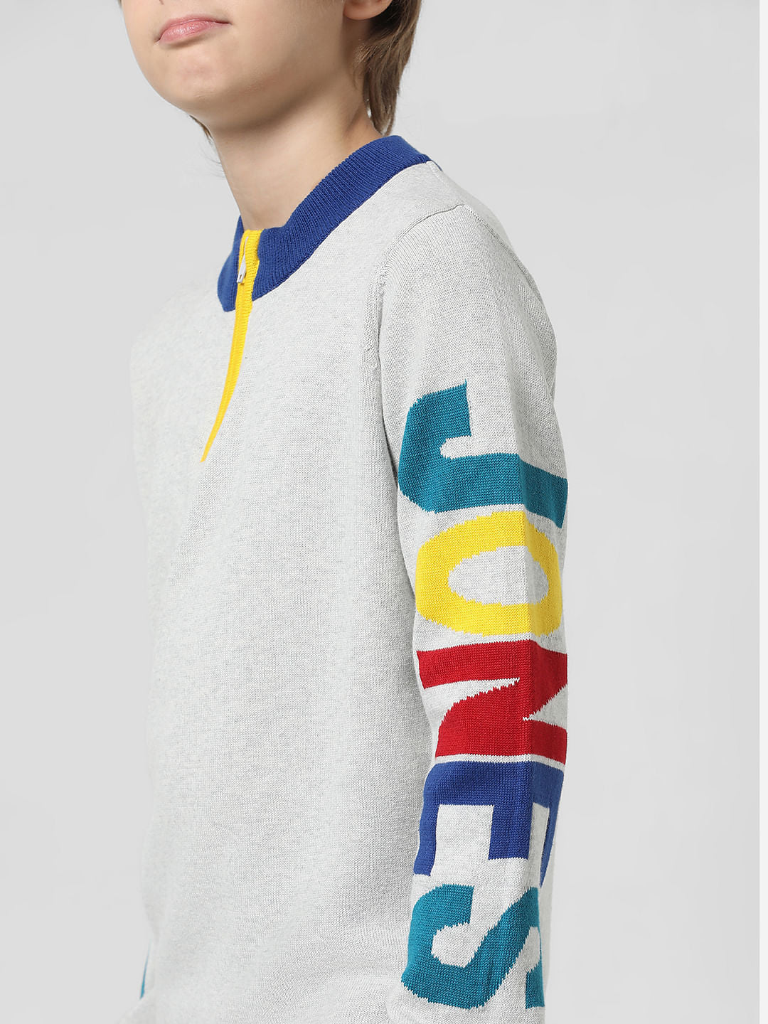 Grey Logo Print High Neck Pullover