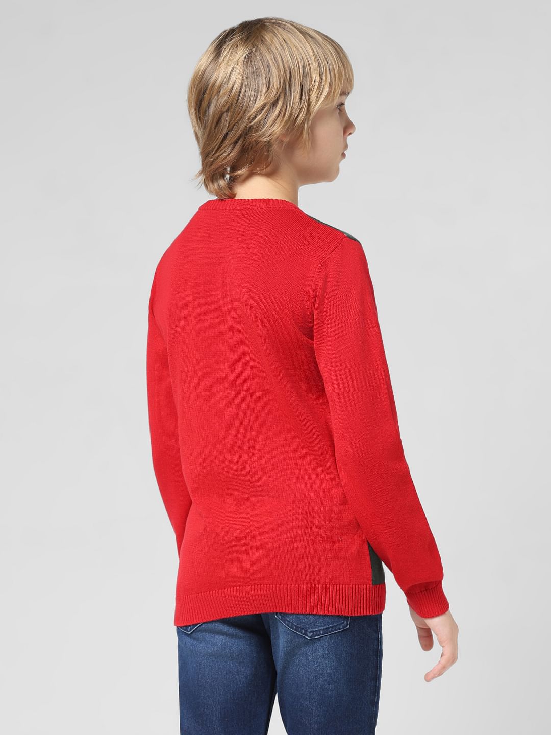 JUNIOR BOYS Red Striped Crew Neck Pullover