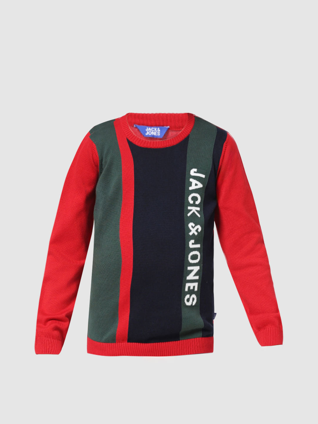 JUNIOR BOYS Red Striped Crew Neck Pullover