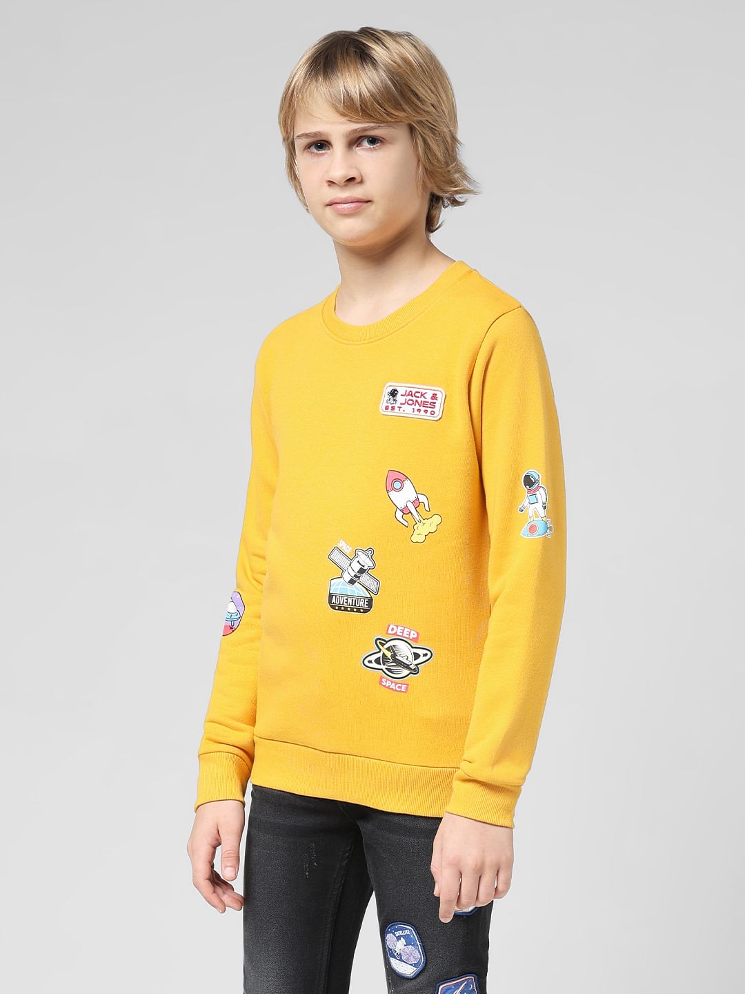 JUNIOR BOYS Yellow Planet Print Sweatshirt
