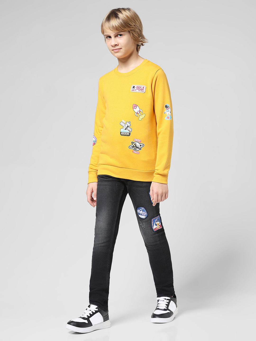 JUNIOR BOYS Yellow Planet Print Sweatshirt