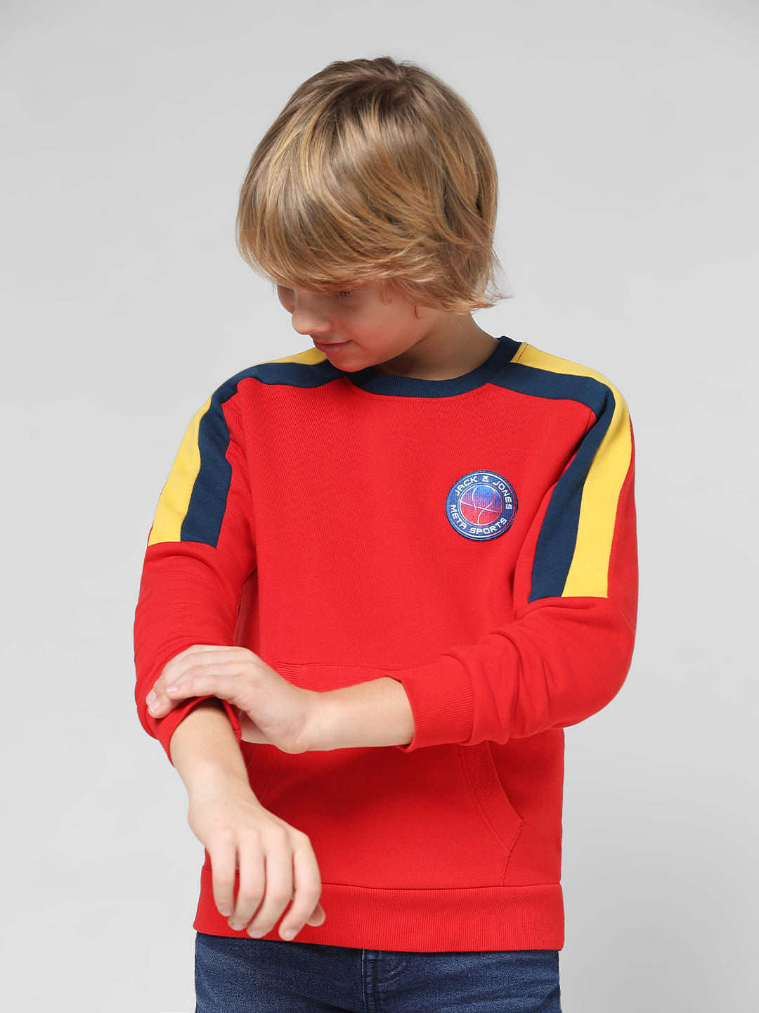 JUNIOR BOYS Red Contrast Tape Detail Sweatshirt - 4/5Y