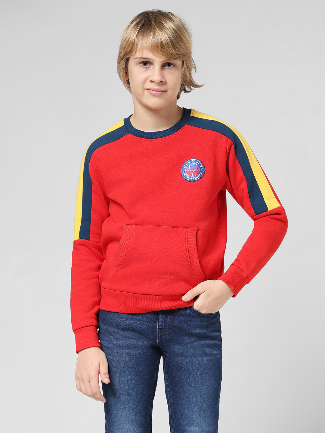 JUNIOR BOYS Red Contrast Tape Detail Sweatshirt