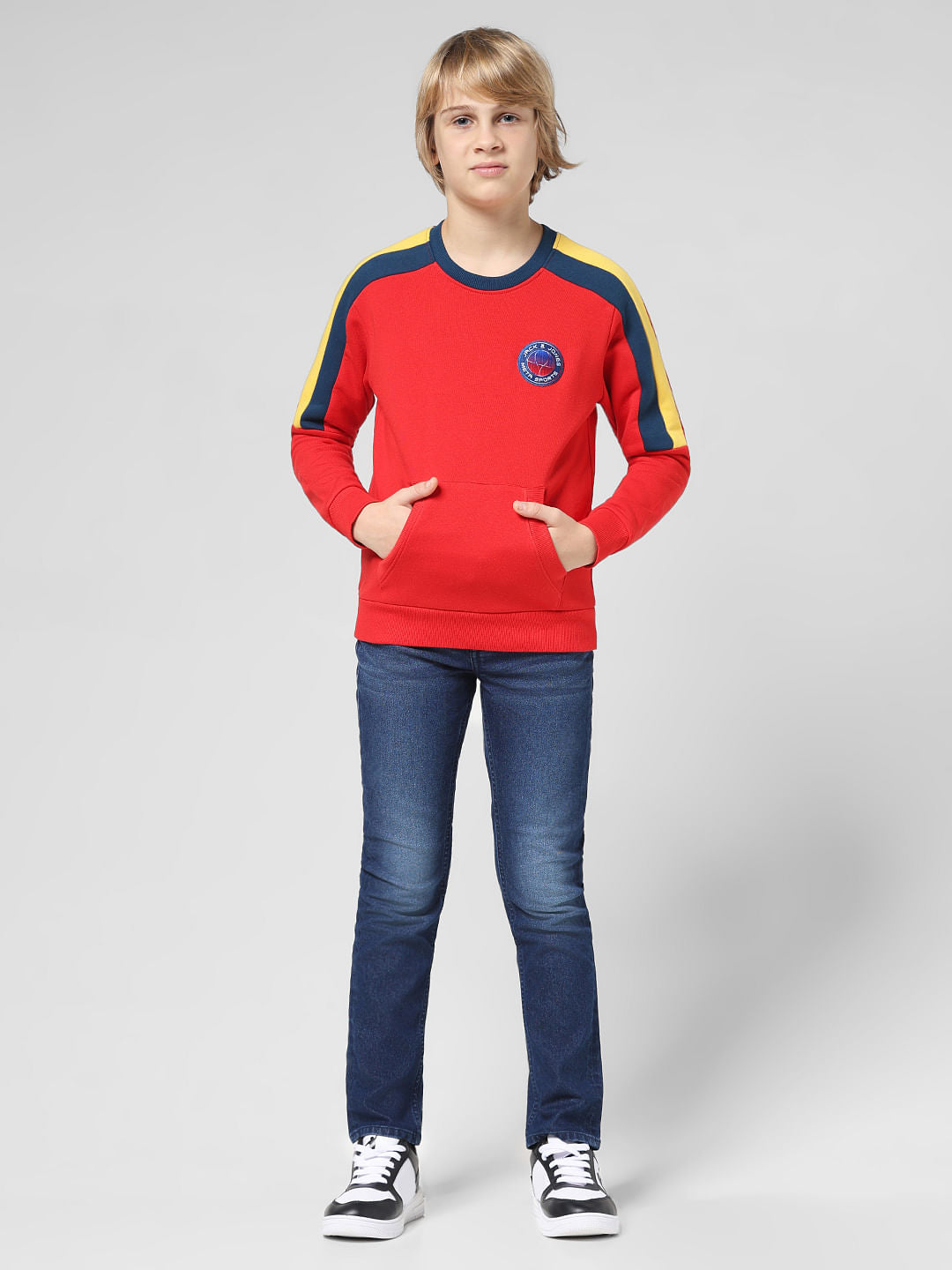 JUNIOR BOYS Red Contrast Tape Detail Sweatshirt