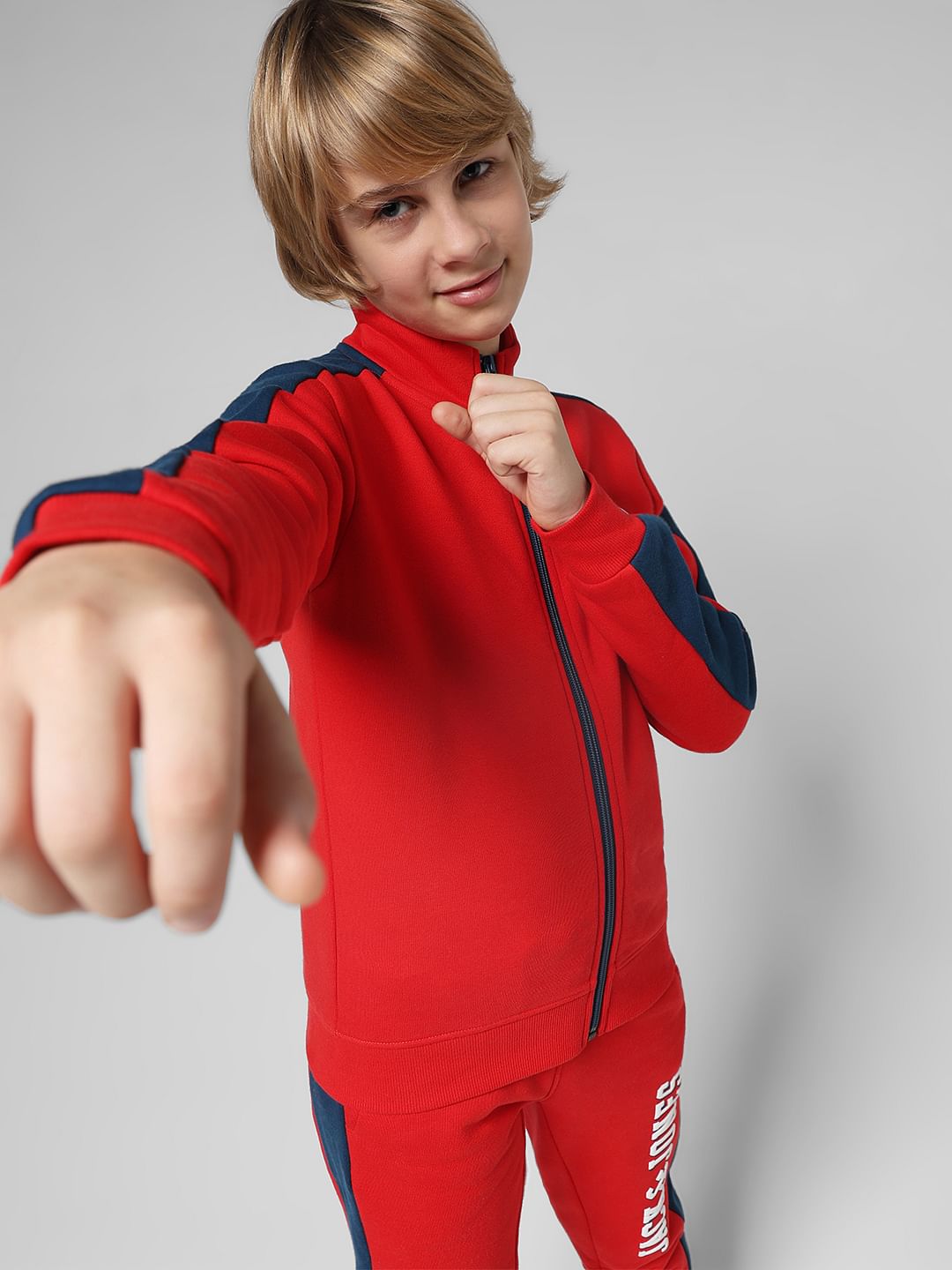 JUNIOR BOYS Red Zip-Up Co-ord Set Sweatshirt - 4/5Y