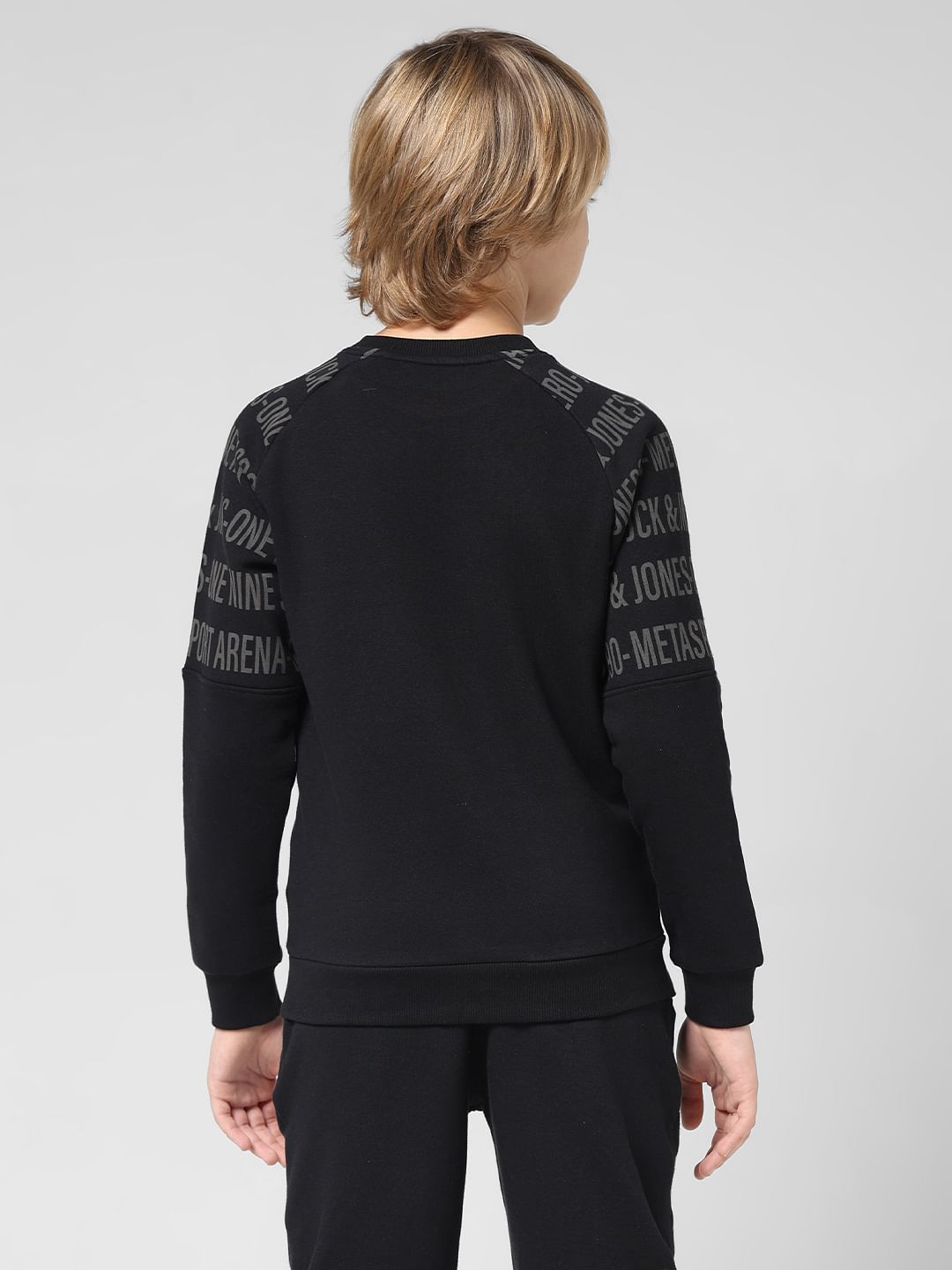 JUNIOR BOYS Black Logo Print Co-ord Set Sweatshirt