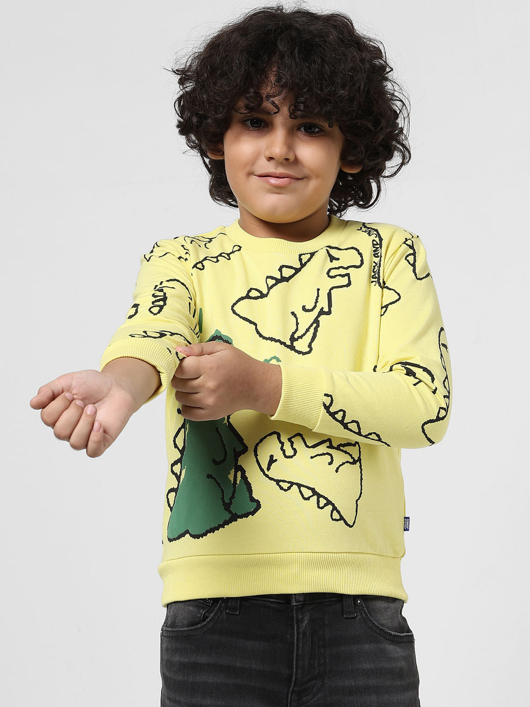 JUNIOR BOYS Yellow Dinosaur Print Sweatshirt