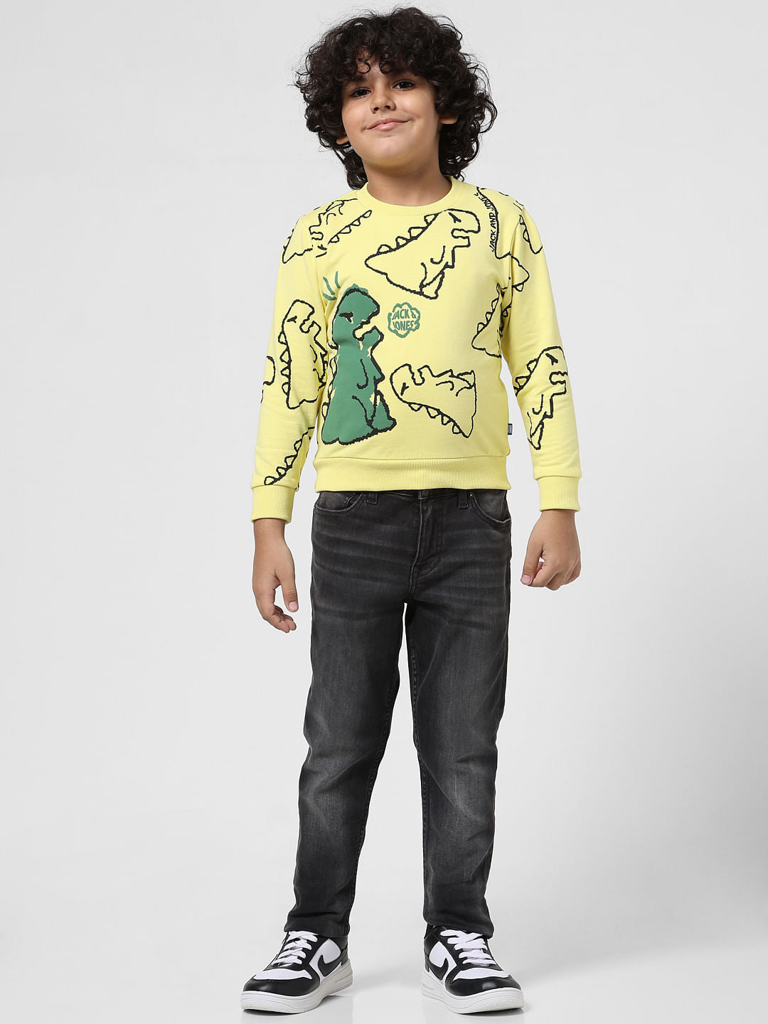 JUNIOR BOYS Yellow Dinosaur Print Sweatshirt