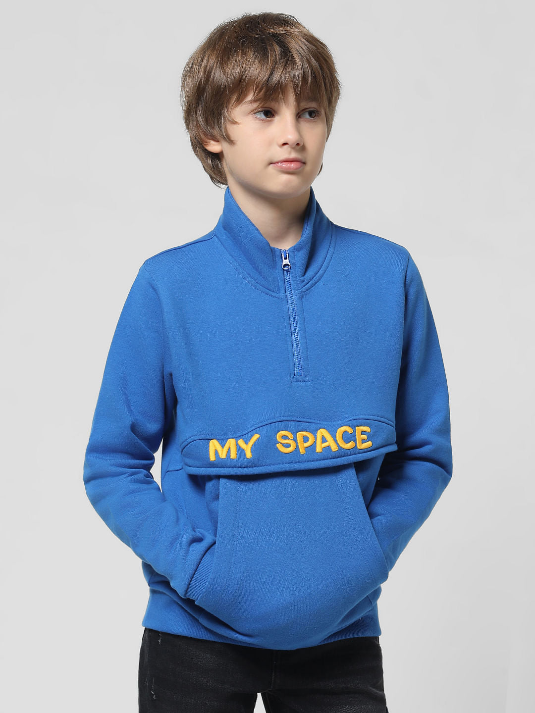 Blue High Neck Sweatshirt
