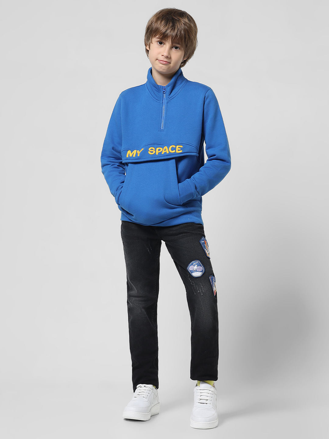 Blue High Neck Sweatshirt