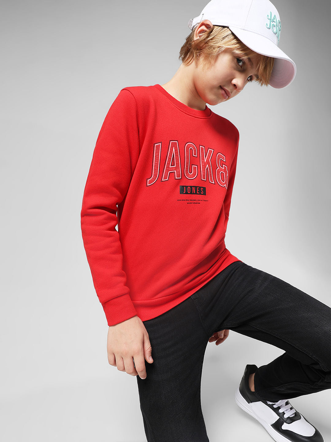 JUNIOR BOYS Red Logo Print Sweatshirt
