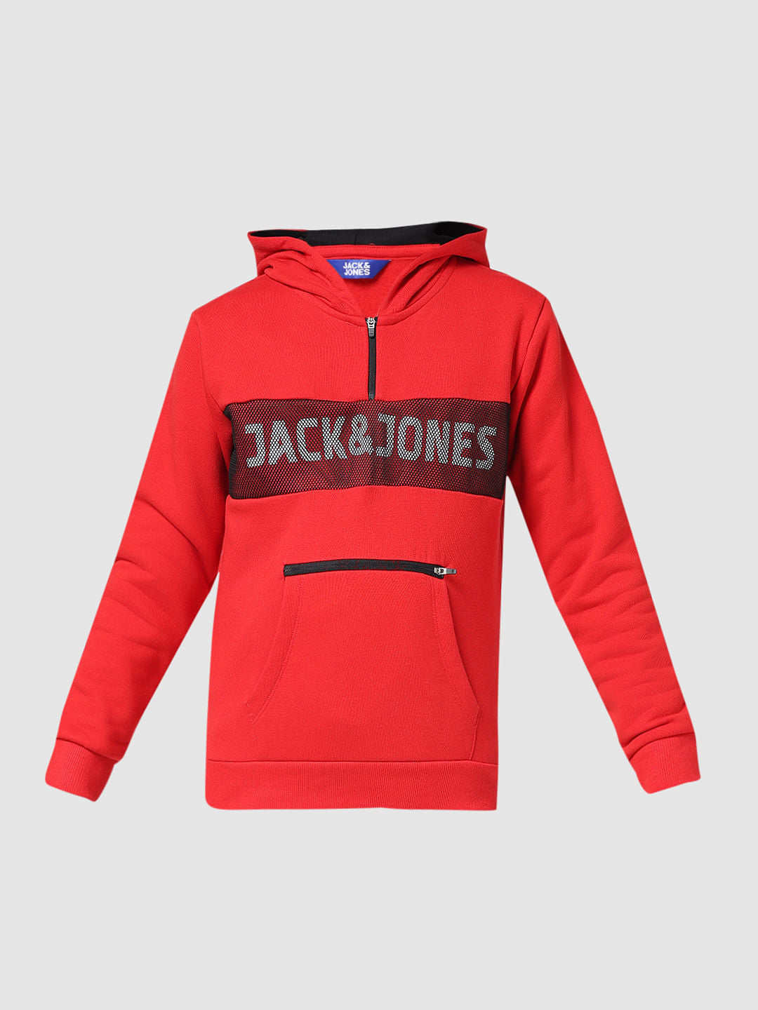 JUNIOR BOYS Red Logo Print Hooded Sweatshirt