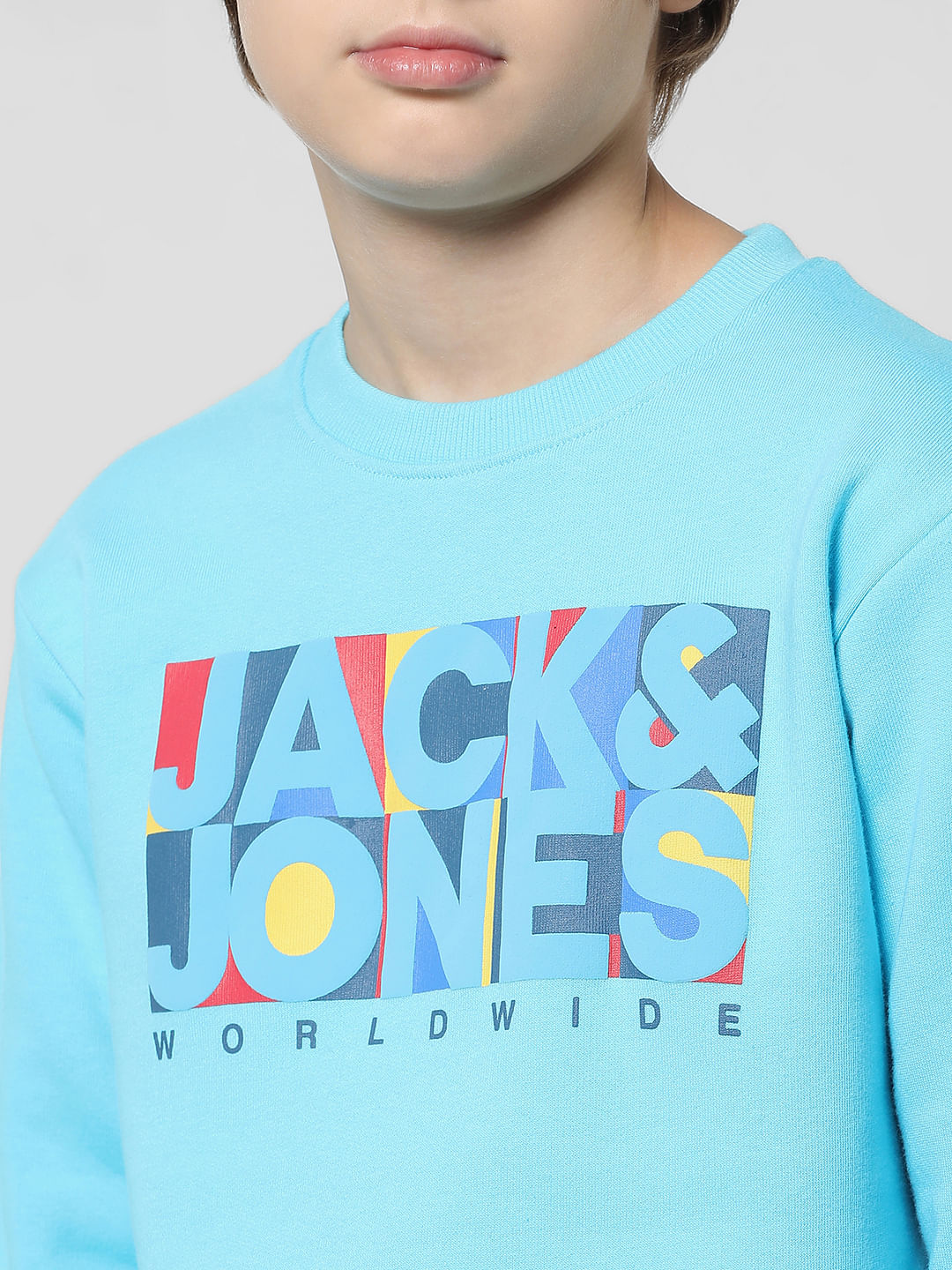 Light Blue Logo Text Print Sweatshirt