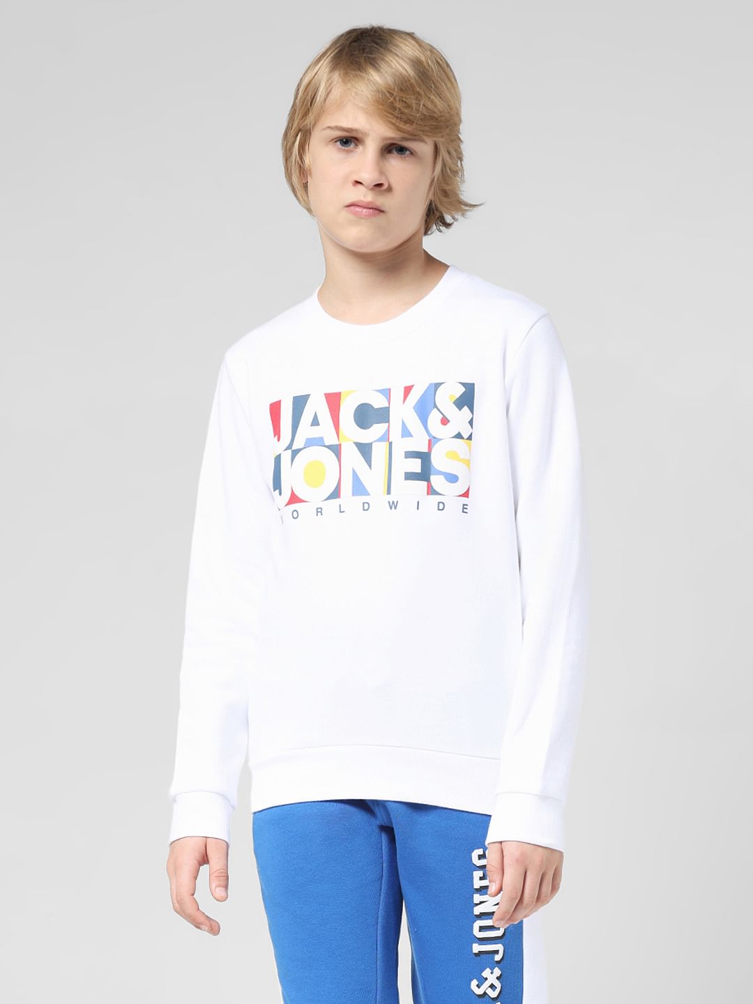 JUNIOR BOYS White Typographic Print Sweatshirt
