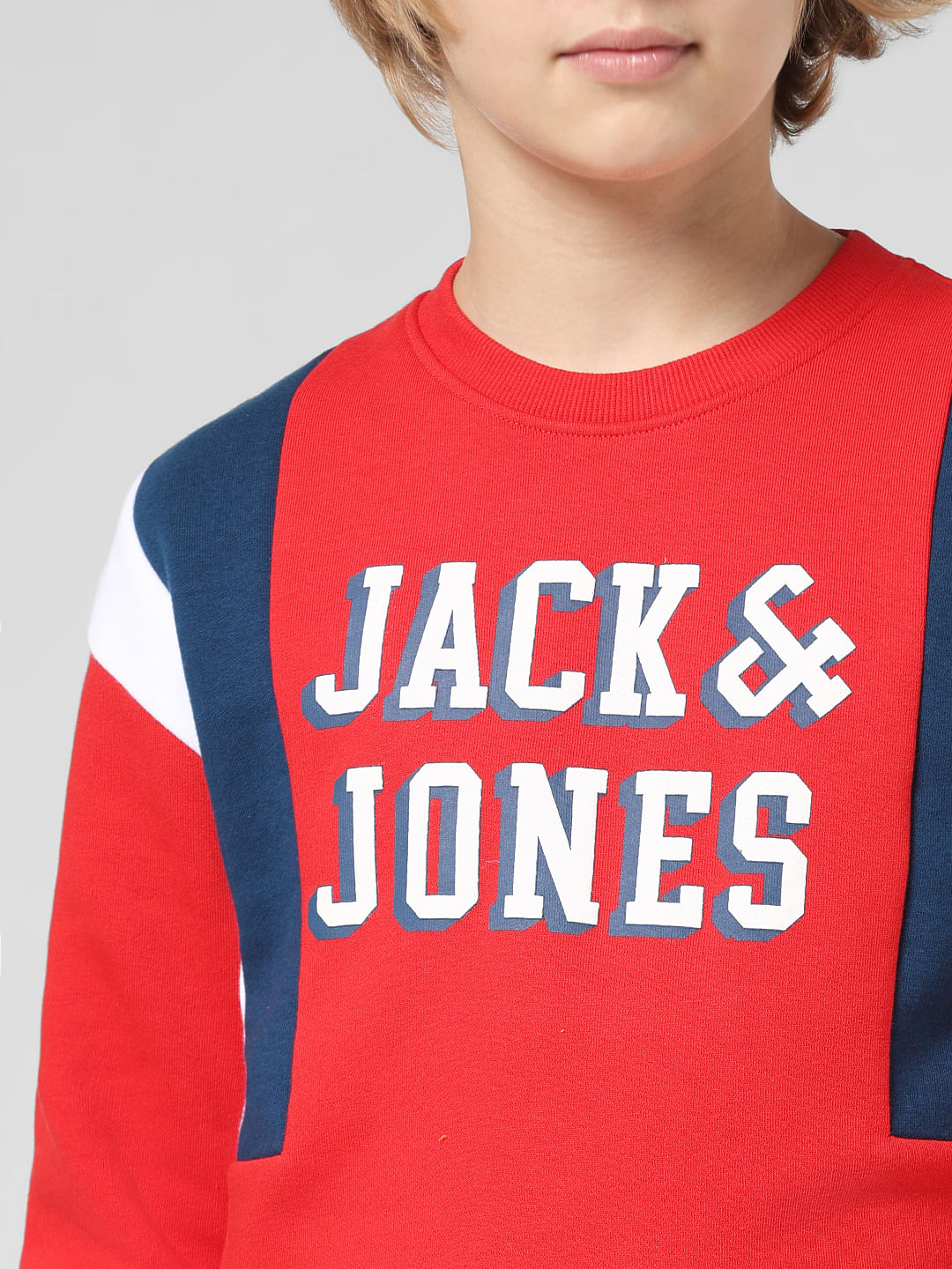 JUNIOR BOYS Red Typographic Print Co-ord Sweatshirt