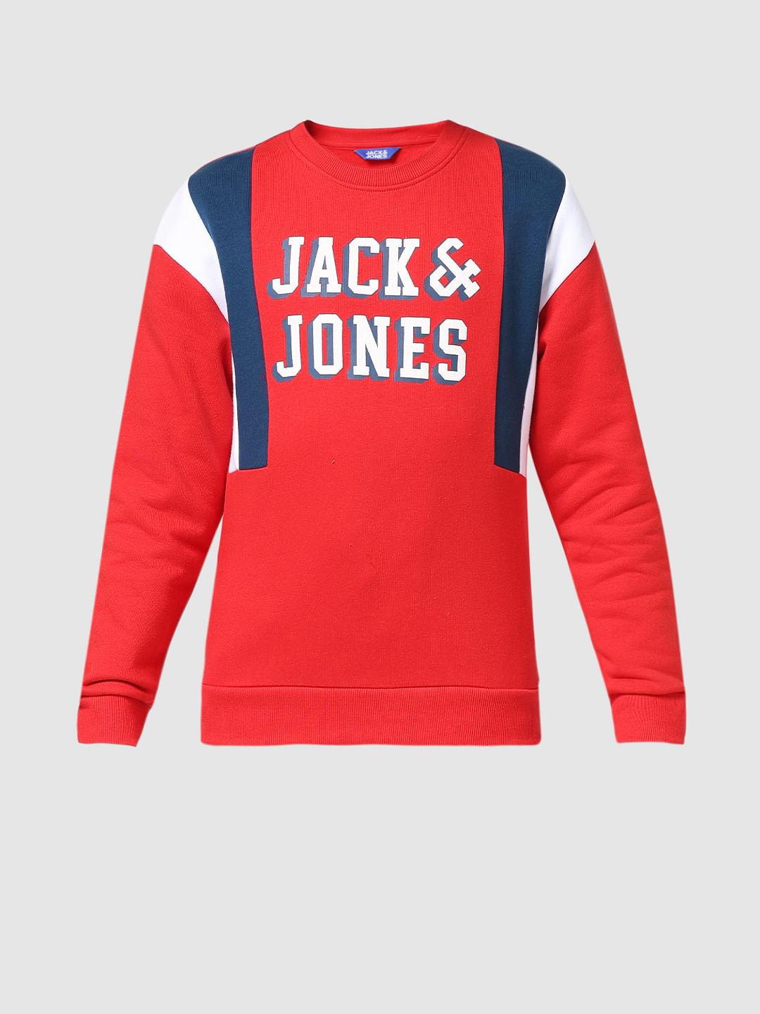 JUNIOR BOYS Red Typographic Print Co-ord Sweatshirt