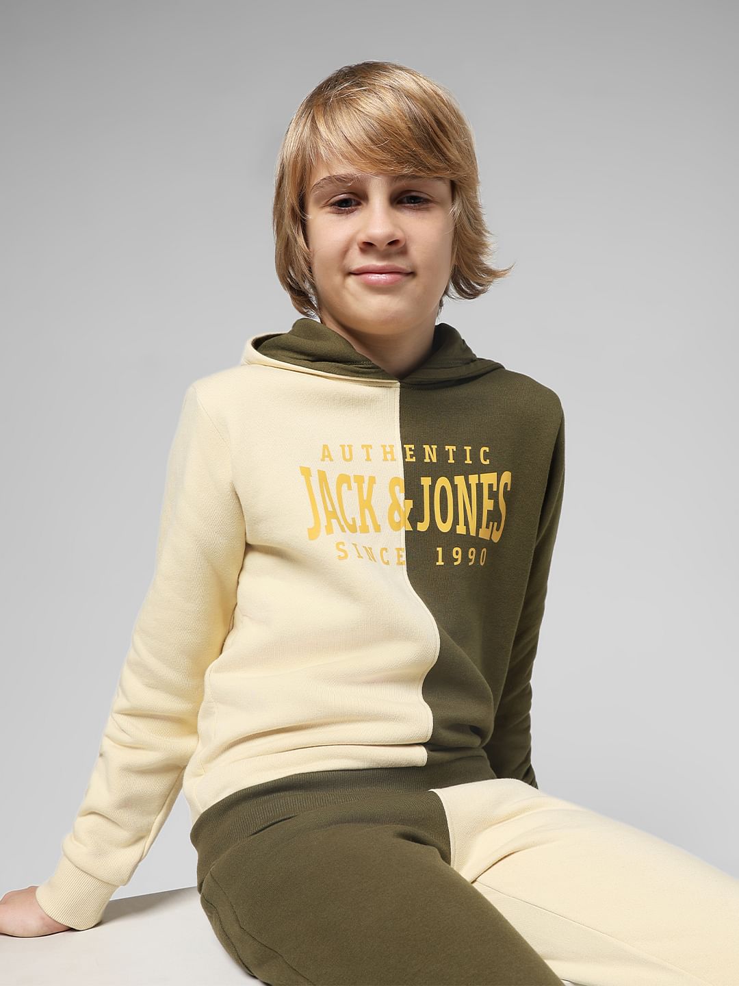JUNIOR BOYS Green Colourblocked Co-ord Sweatshirt - 4/5Y
