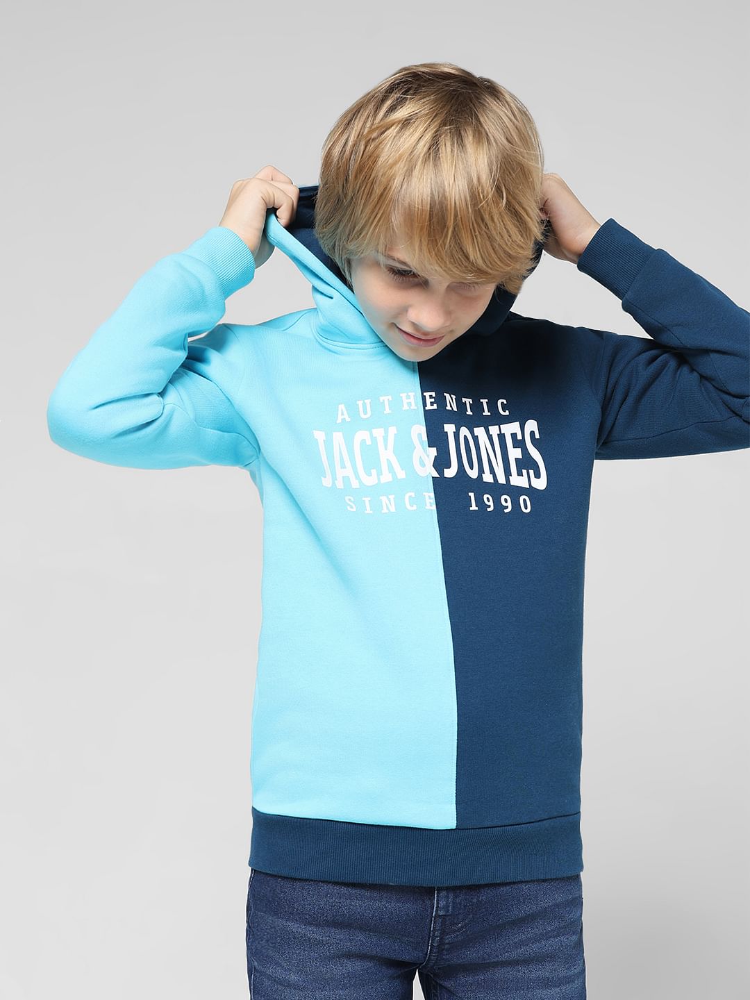 JUNIOR BOYS Blue Colourblocked Co-ord Sweatshirt - 4/5Y