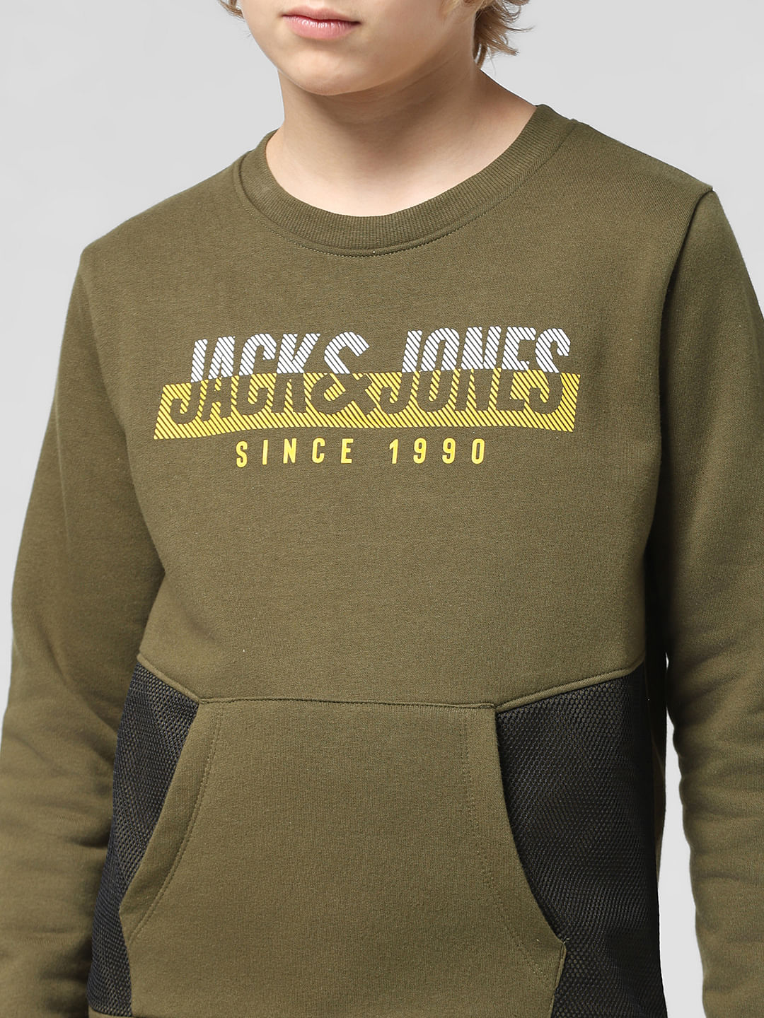 JUNIOR BOYS Green Colourblocked Sweatshirt