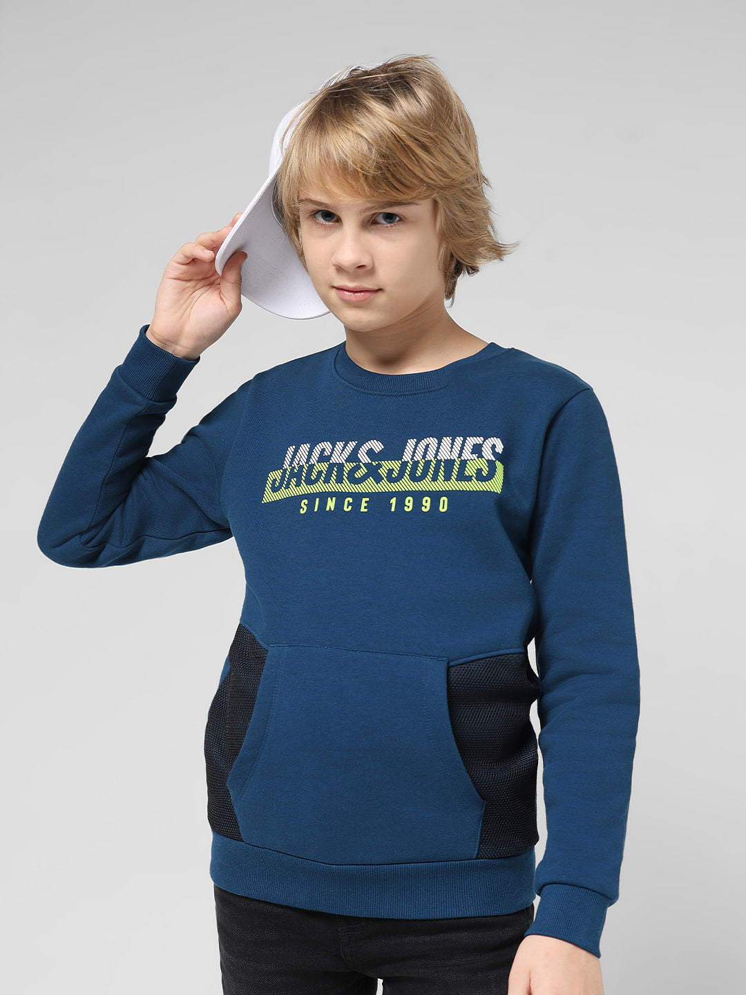 JUNIOR BOYS Dark Blue Colourblocked Sweatshirt