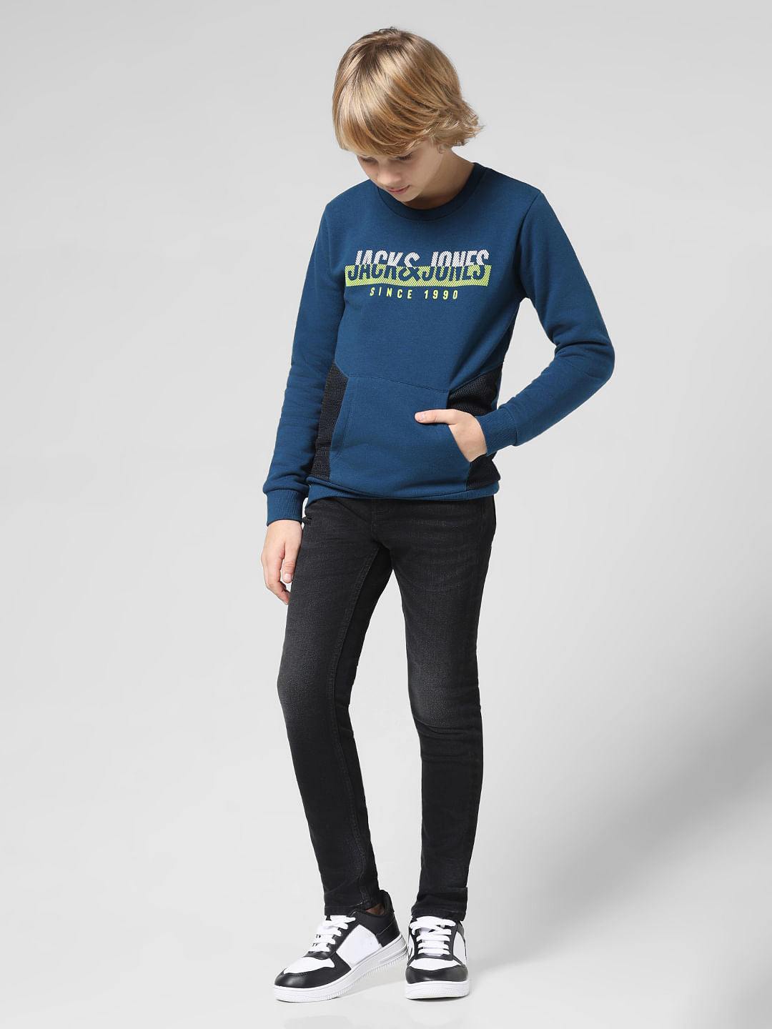 JUNIOR BOYS Dark Blue Colourblocked Sweatshirt