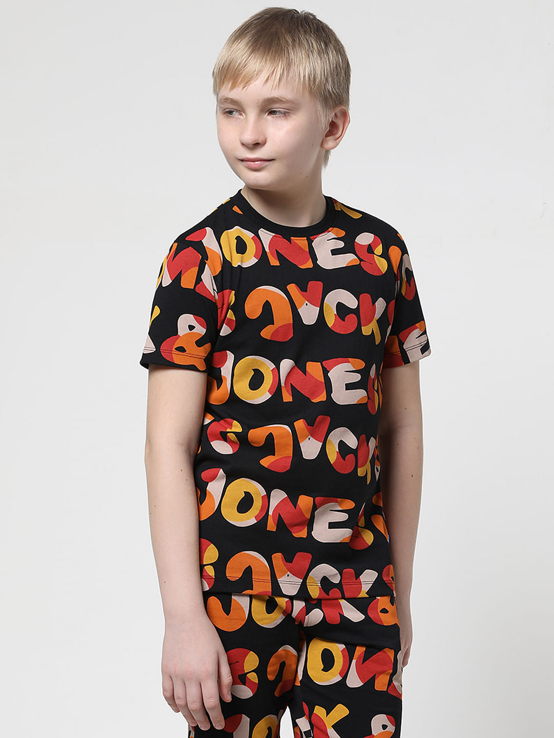 JUNIOR BOYS Black Printed Co-ord Set T-shirt