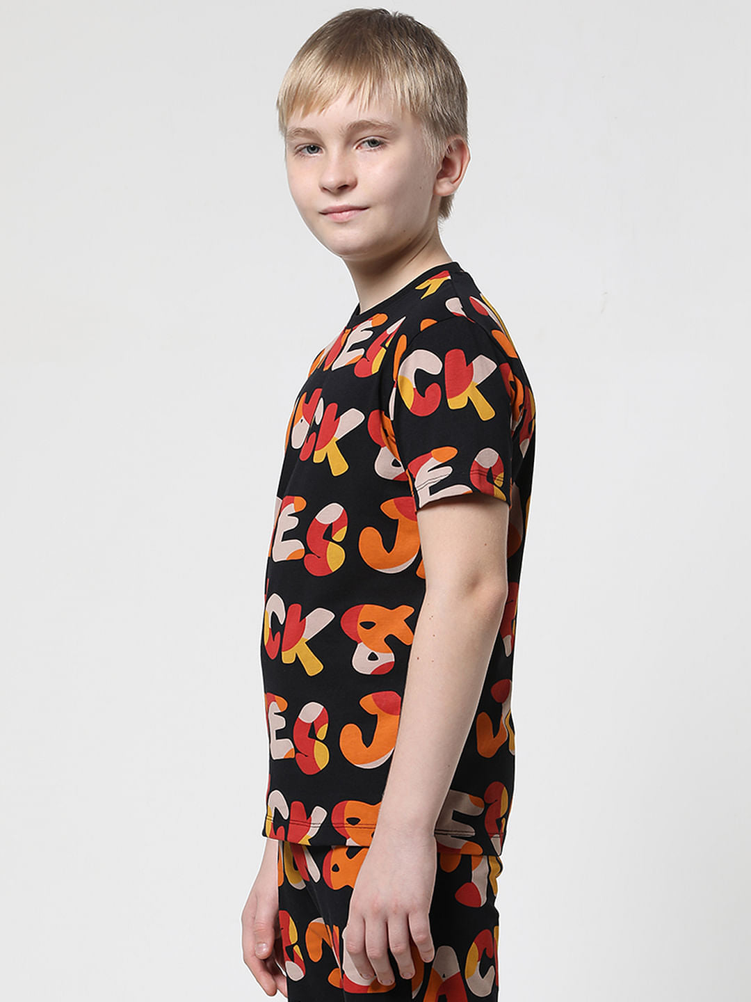 JUNIOR BOYS Black Printed Co-ord Set T-shirt