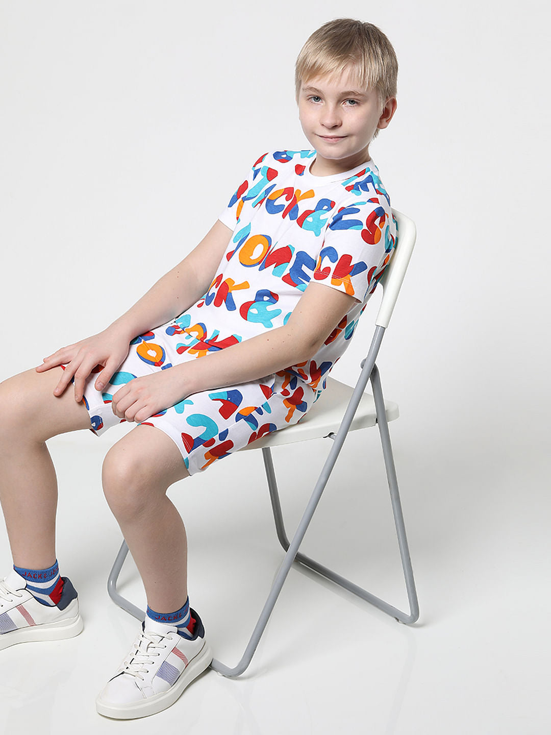 JUNIOR BOYS White Printed Co-ord Set T-shirt - 4/5Y
