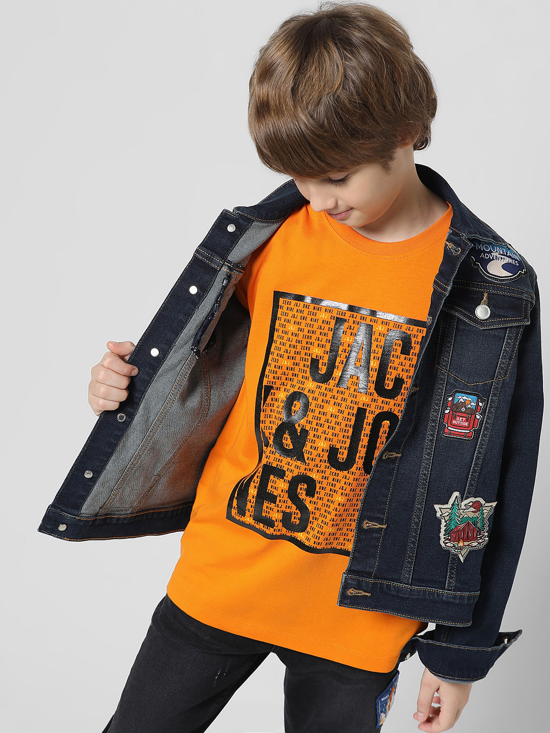 Orange Logo Text Crew Neck T-shirt