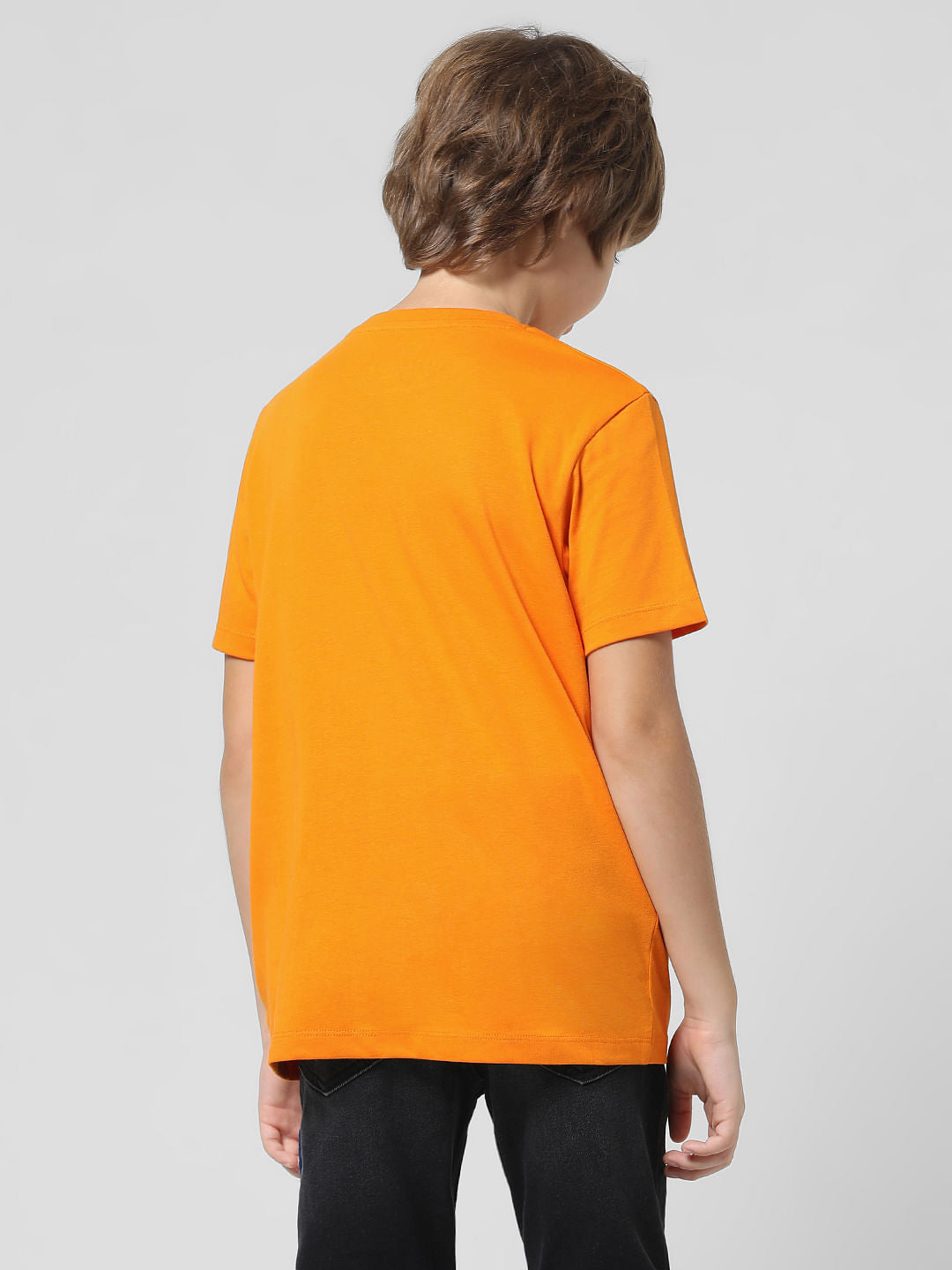 Orange Logo Text Crew Neck T-shirt