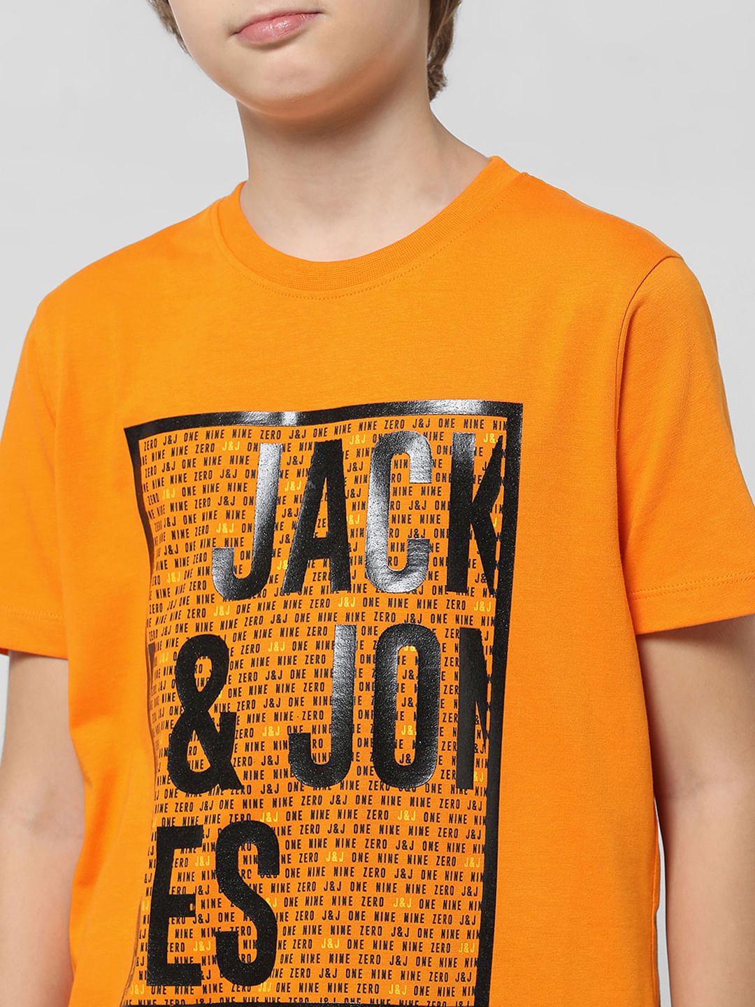 Orange Logo Text Crew Neck T-shirt