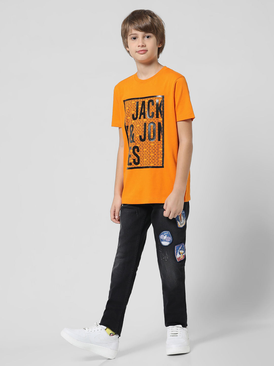 Orange Logo Text Crew Neck T-shirt