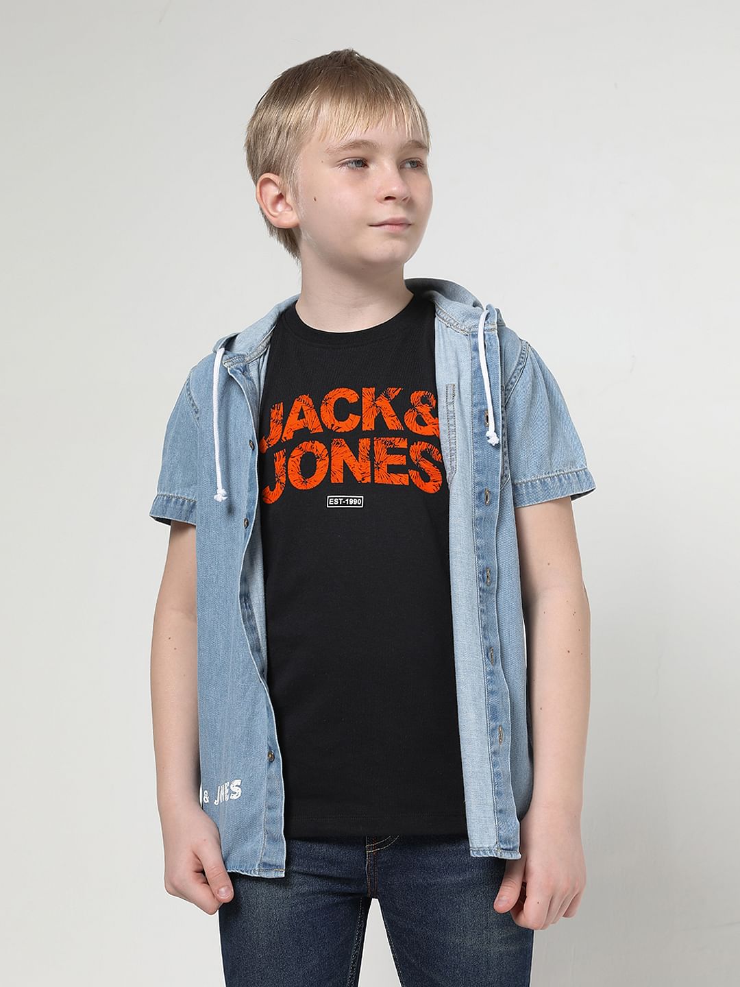 Boys Black Logo Print Crew Neck T-shirt