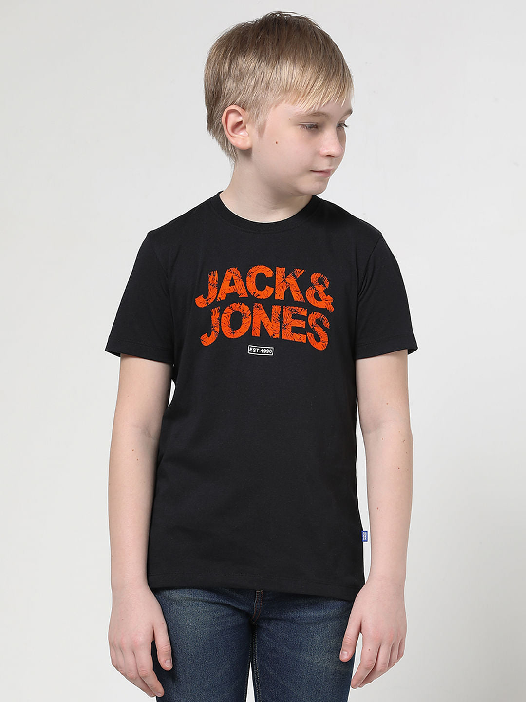 Boys Black Logo Print Crew Neck T-shirt