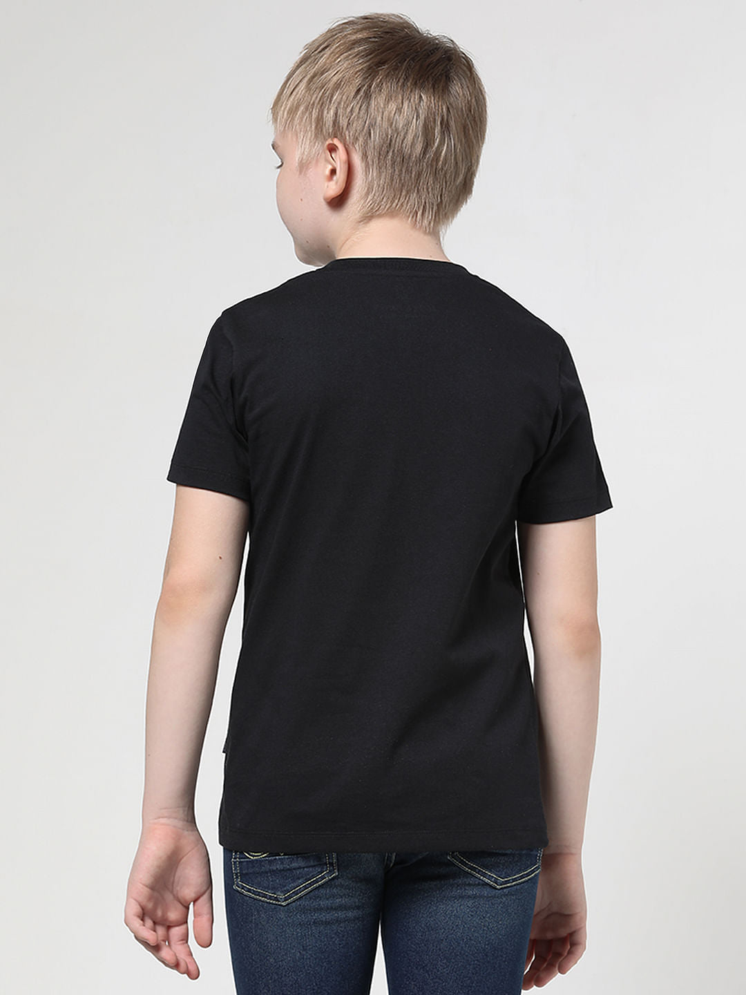 Boys Black Logo Print Crew Neck T-shirt
