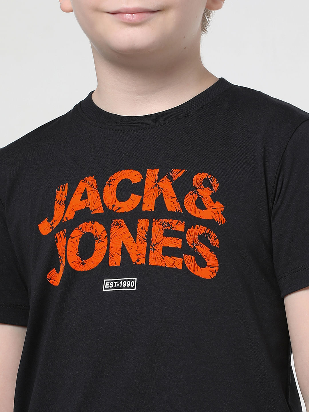 Boys Black Logo Print Crew Neck T-shirt